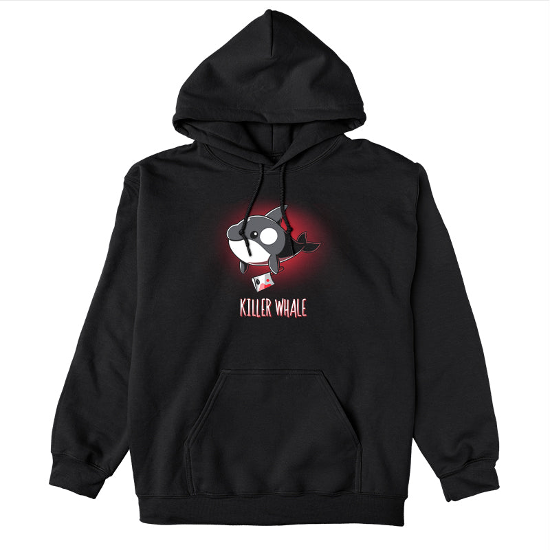 Pullover Hoodie_TeeTurtle Killer Whale black design featuring an orca whale holding a bloody knife in its flipper.