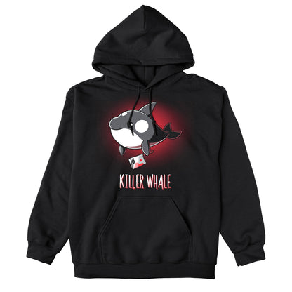 Pullover Hoodie_TeeTurtle Killer Whale black t-shirt featuring an orca whale holding a bloody knife in its flipper.