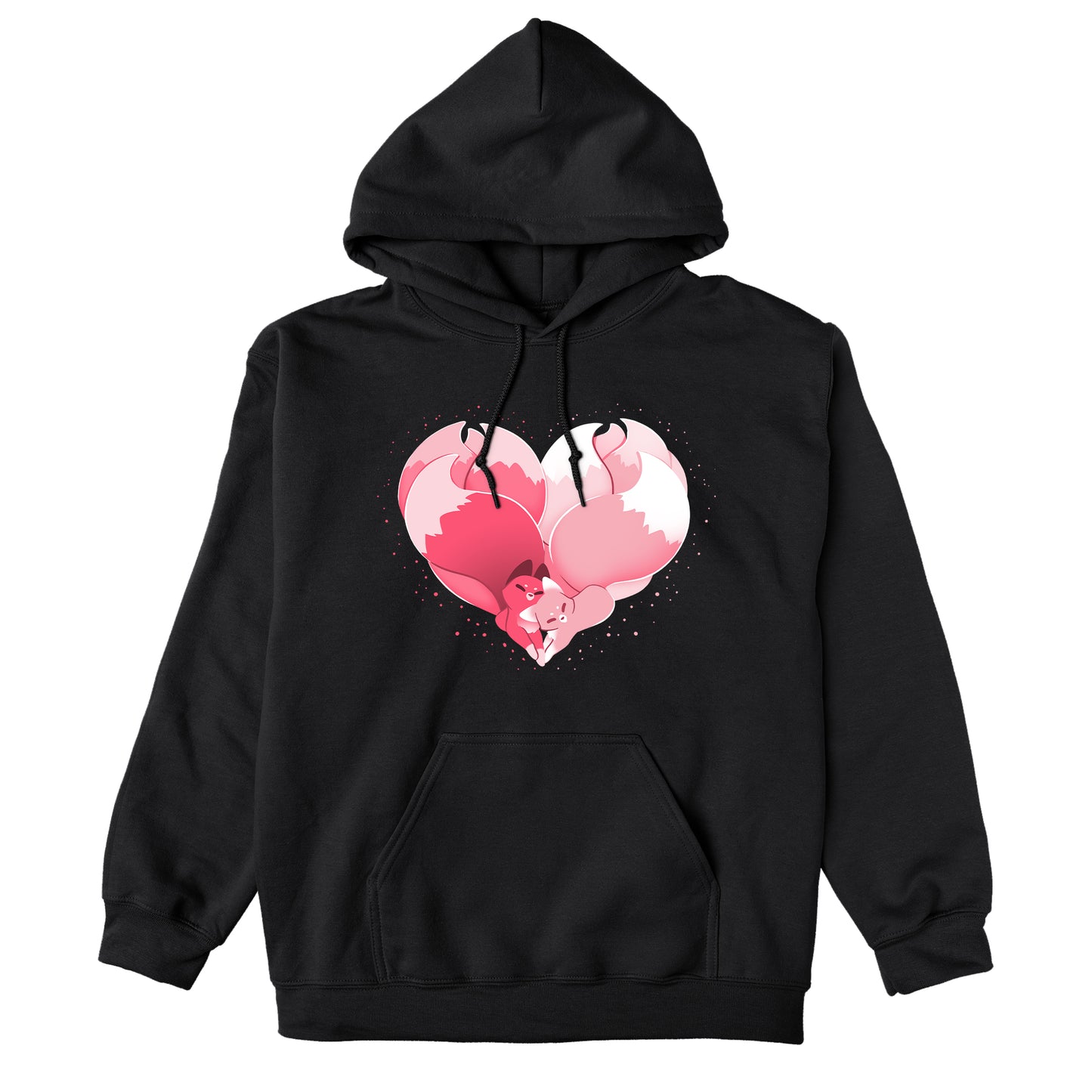 Pullover Hoodie_TeeTurtle Kitsune Heart black design featuring two kitsunes cuddling together and forming a heart with their tails.