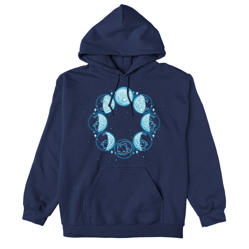 Pullover Hoodie_TeeTurtle Kitty Moon navy blue design featuring cats in various sleeping poses.