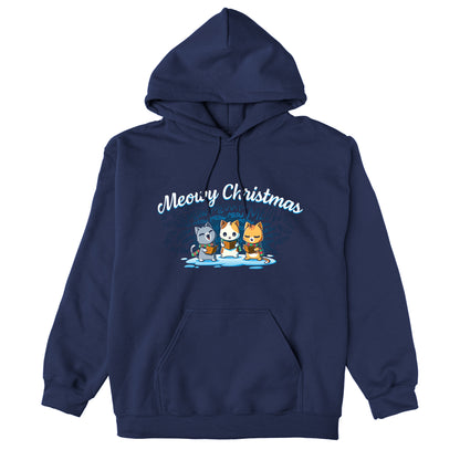 Pullover Hoodie_TeeTurtle navy blue Meowy Christmas Carolers apparel featuring cats meow-singing Christmas carols.