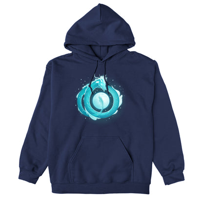 Pullover Hoodie_TeeTurtle navy blue Moonshadow Drake apparel featuring a ghostly dragon coiled in the sky with the full moon showing through the circular space created by its coils.