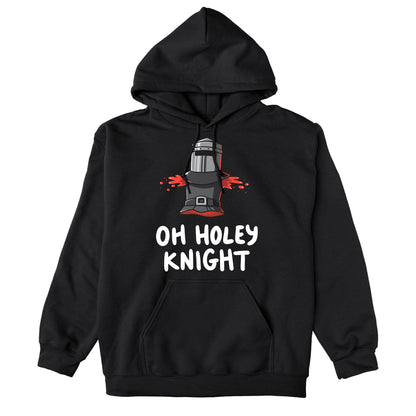 Pullover Hoodie_TeeTurtle Oh Holey Knight black design featuring a pun of a knight’s armor that has missing arms