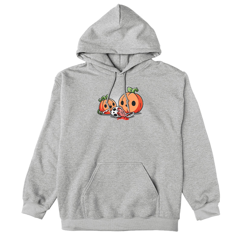 Pullover Hoodie_TeeTurtle Pumpkin Carving sport gray t-shirt featuring cheerful pumpkins carving a human skull.