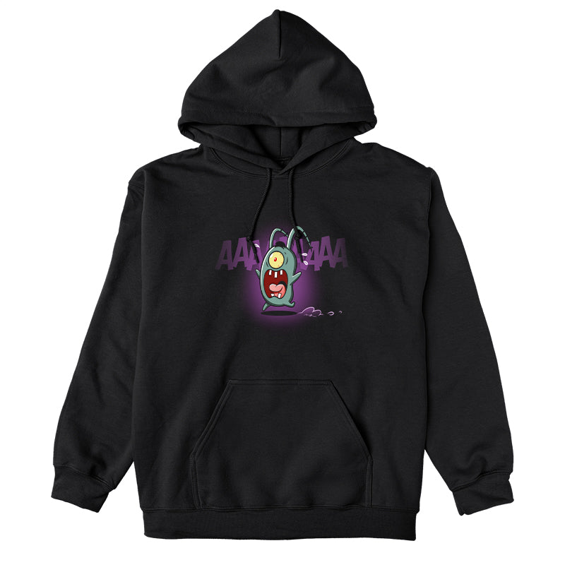 Pullover Hoodie_TeeTurtle black Screaming Plankton apparel featuring Plankton screaming and running away.