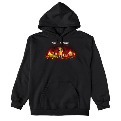 Pullover Hoodie_TeeTurtle black This is Fine (Pumpkins) apparel featuring Question Hound from KC Green surrounded by pumpkins on fire with the caption, “This is Fine“.