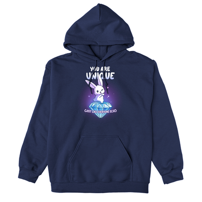 Pullover Hoodie_TeeTurtle navy blue You Are Unique apparel featuring a winking bunny with a heart standing on top of a giant sparkling diamond with the sarcastic caption, “You are Unique (Just Like Everyone Else)“.
