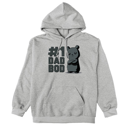 Pullover Hoodie_TeeTurtle heather gray #1 Dad Bod. Featuring a black bear with a dad bod.