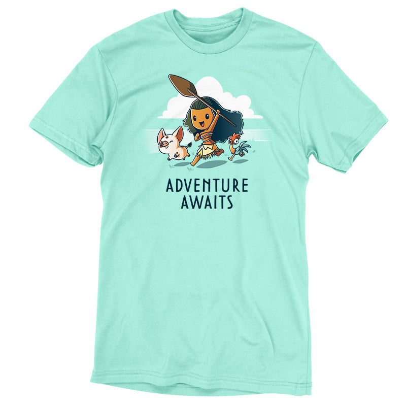 Officially licensed Disney Adventure Awaits (Moana) short sleeve t-shirt.