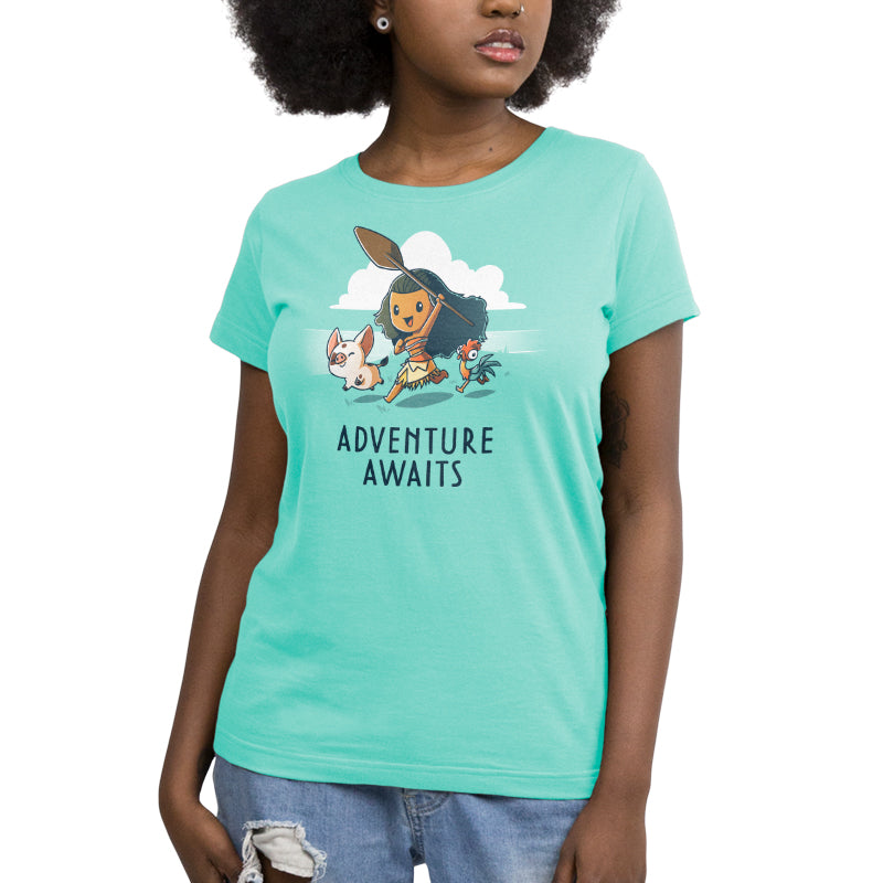Officially licensed Disney Adventure Awaits (Moana) women's adventure t-shirt.