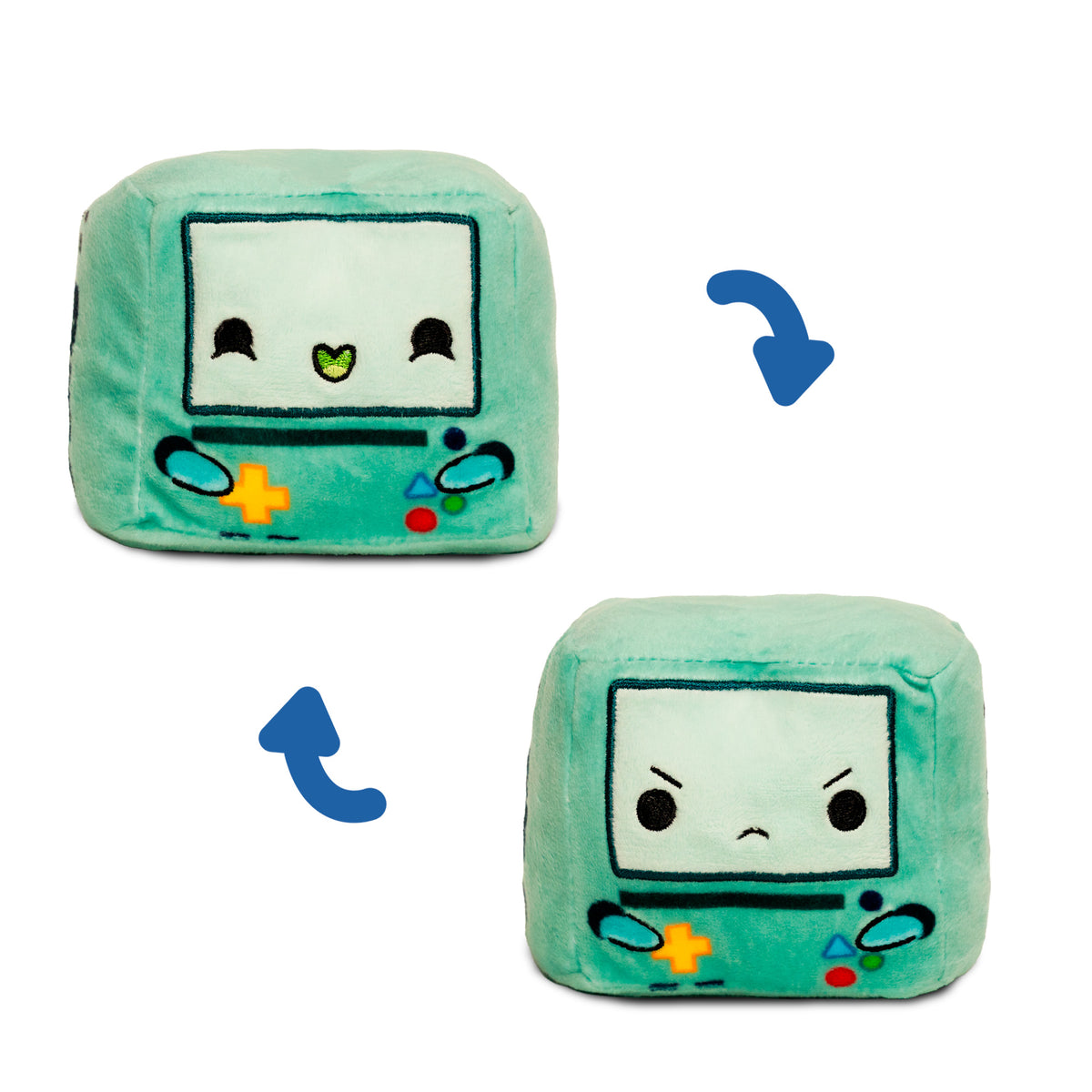 Reversible Adventure Time BMO plush shown with two different facial expressions.