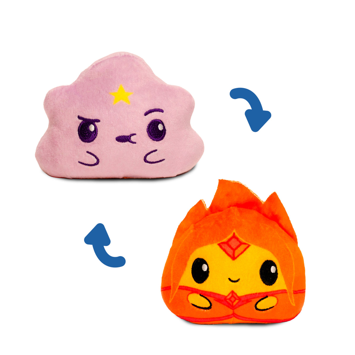Reversible Adventure Time plush featuring Lumpy Space Princess on one side and Flame Princess on the other.