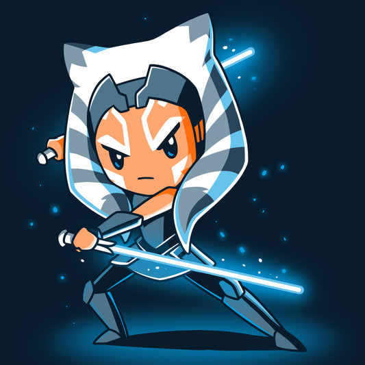 An Ahsoka Tano character with a Star Wars officially licensed light saber.