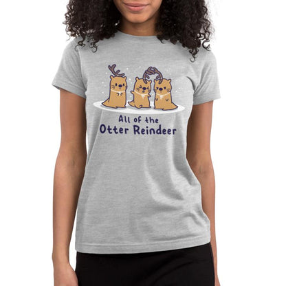 Introducing "All Of The Otter Reindeer" festive t-shirt for women from TeeTurtle, perfect for the holiday season. This trendy tee features an adorable otter reindeer design and spreads the cheerful message that all is well.