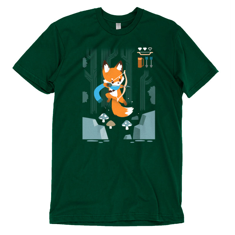 Premium Cotton T-shirt - An Archer Class forest green apparel with an image of a fox in the forest, made by TeeTurtle.