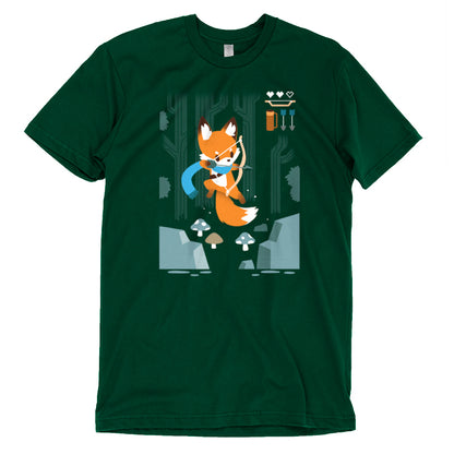 Premium Cotton T-shirt_TeeTurtle Archer Class forest green t-shirt featuring a fox with a bow and arrow.