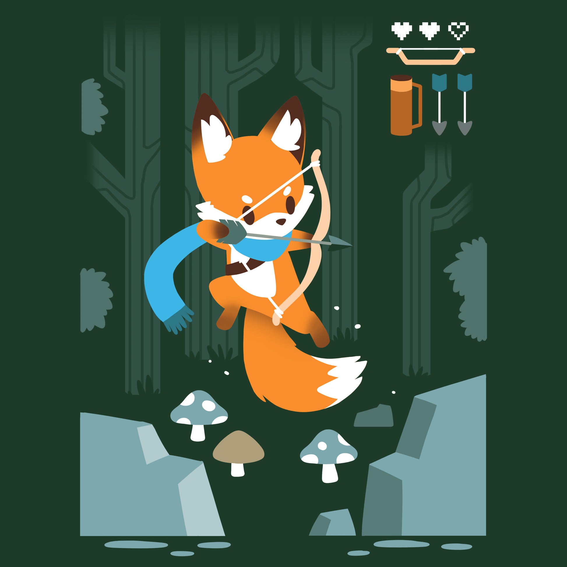 Premium Cotton T-shirt - A fox archer in a forest green TeeTurtle Archer Class gaming apparel.