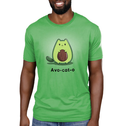 A man wearing a Teeturtle Avo-cat-o T-shirt.