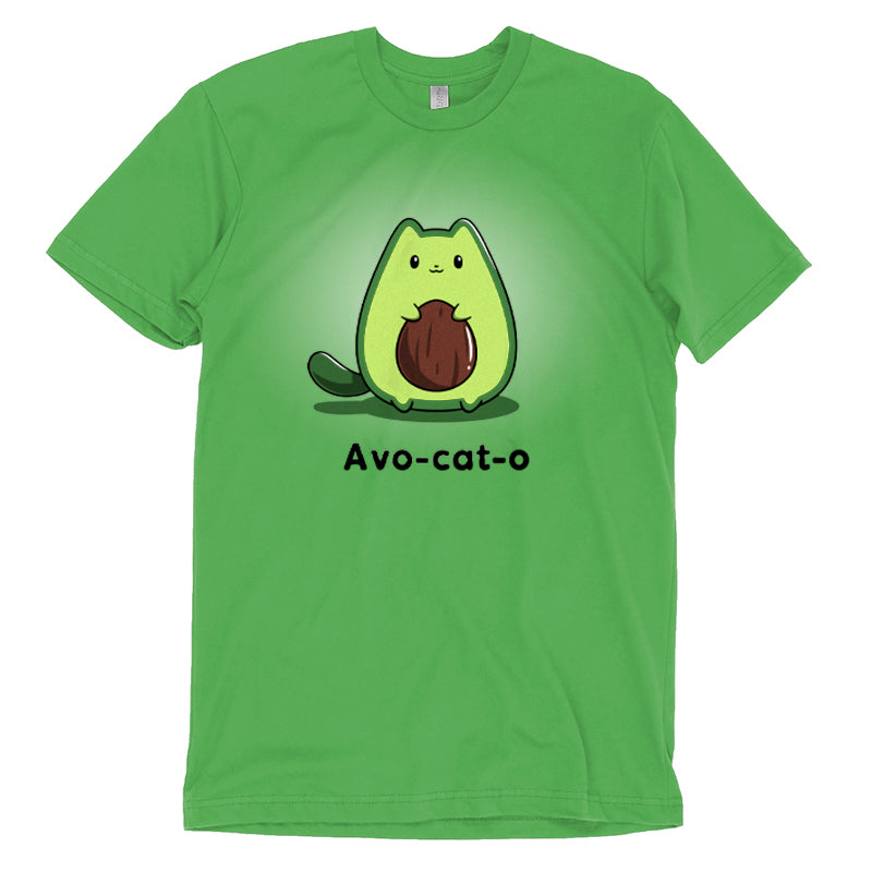 A green TeeTurtle t-shirt that says avo-cat-o.