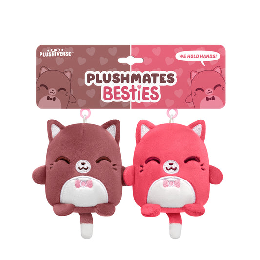 Two TeeTurtle Plushiverse Fancy Feline Plushmates Besties keychains in a package.