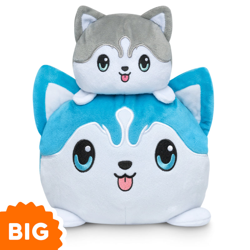 A TeeTurtle Big Reversible Husky Plushie in blue and white.