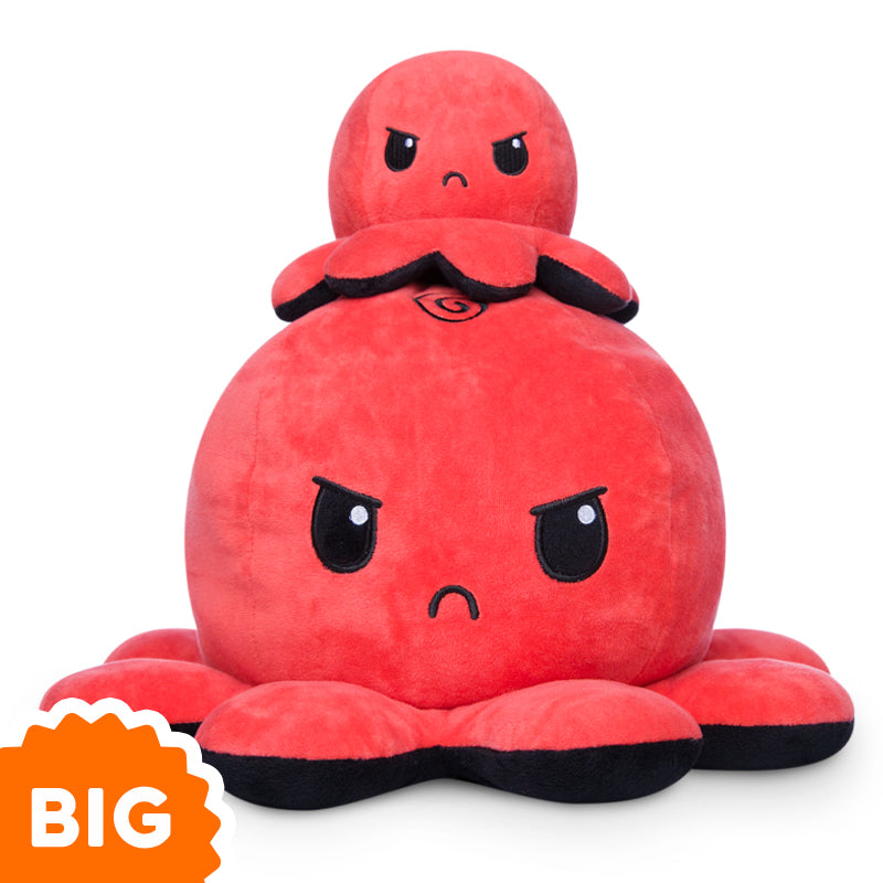 This TeeTurtle Big Reversible Octopus Plushie (Red + Black) features a red octopus design and the words "big octopus".