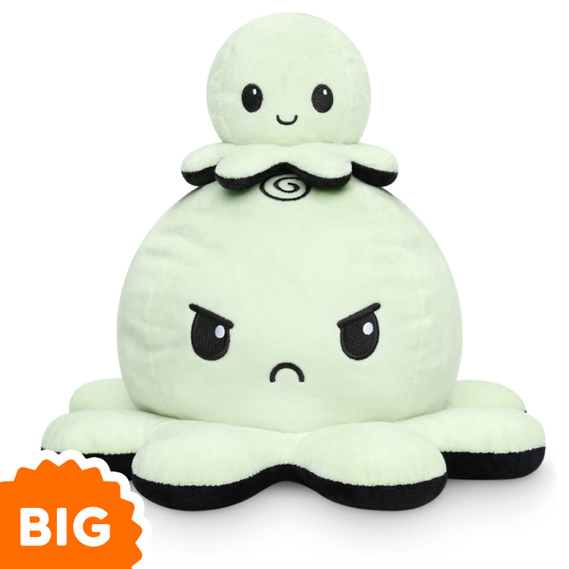 A TeeTurtle Big Reversible Octopus Plushie (Green Glow + Black) from TeeTurtle, featuring the words "Big Octopus".
