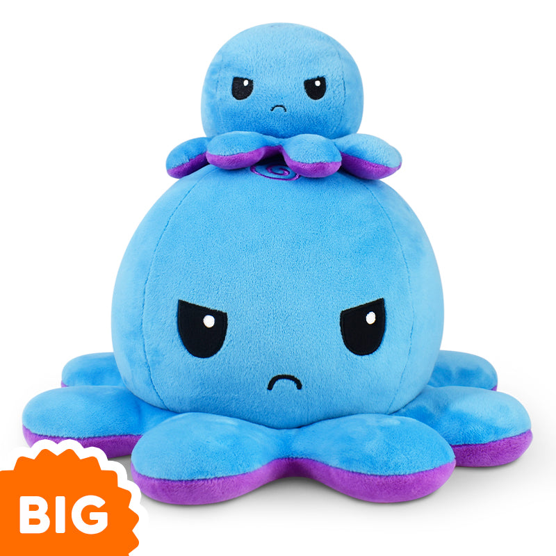 A TeeTurtle Big Reversible Octopus Plushie (Purple + Blue) from TeeTurtle is stacked on top of each other.