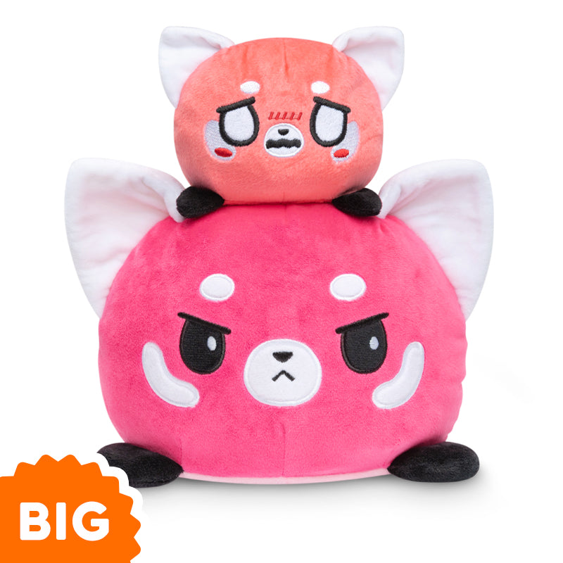 A pink and black TeeTurtle Big Reversible Red Panda Plushie with the words big plush from TeeTurtle.