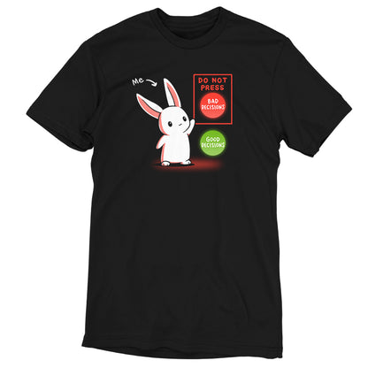 A black TeeTurtle t-shirt with a TeeTurtle Bad Decisions Bunny on it.