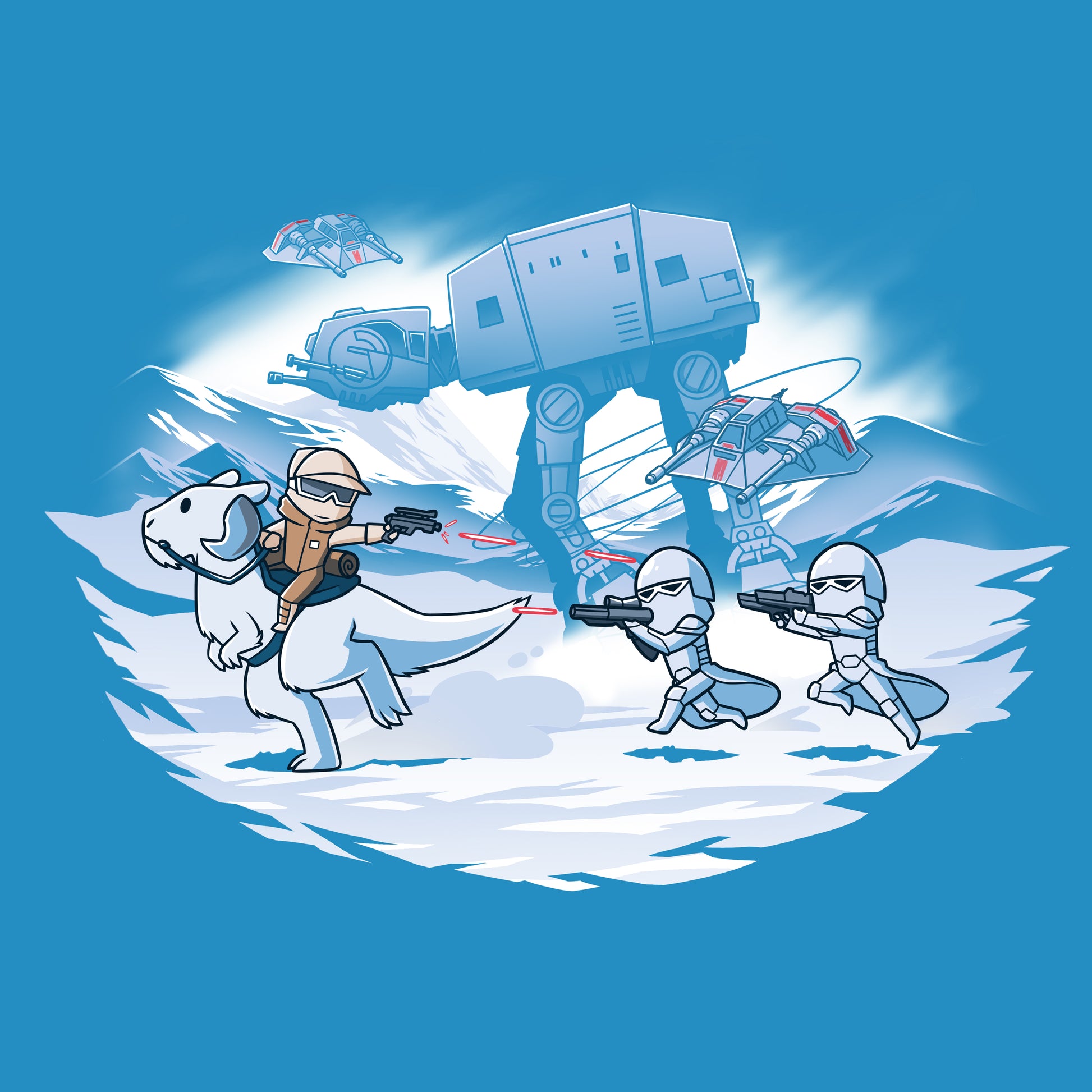 Officially licensed Star Wars Battle of Hoth AT-AT t-shirt.