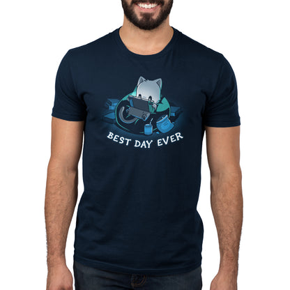 TeeTurtle's Best Day Ever navy blue men's t-shirt, offering comfort.