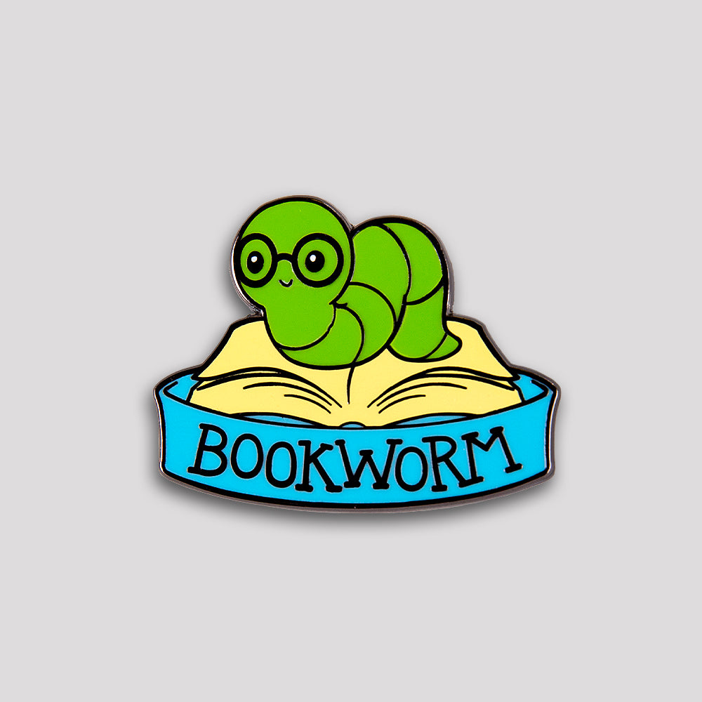 TeeTurtle Bookworm Pin with care instructions and dimensions.