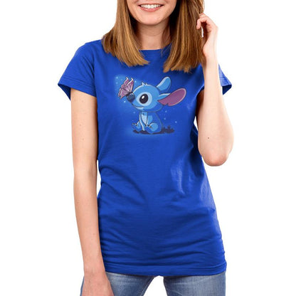 A Disney Butterfly Kisses (Stitch) themed women's T-shirt featuring a stitched bunny image.