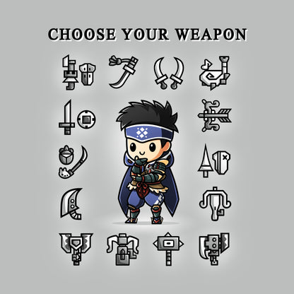 An officially licensed Monster Hunter t-shirt that says Choose Your Weapon.