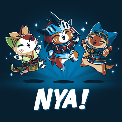 A collection of Nya Felynes wearing t-shirts imprinted with the word "nya" from the popular Monster Hunter game franchise.
