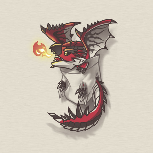A Rathalos in Your Pocket, the fearsome Monster Hunter dragon, emerges from a fiery box. This captivating design is perfect for fans of the game and makes for an epic T-shirt that will surely impress.