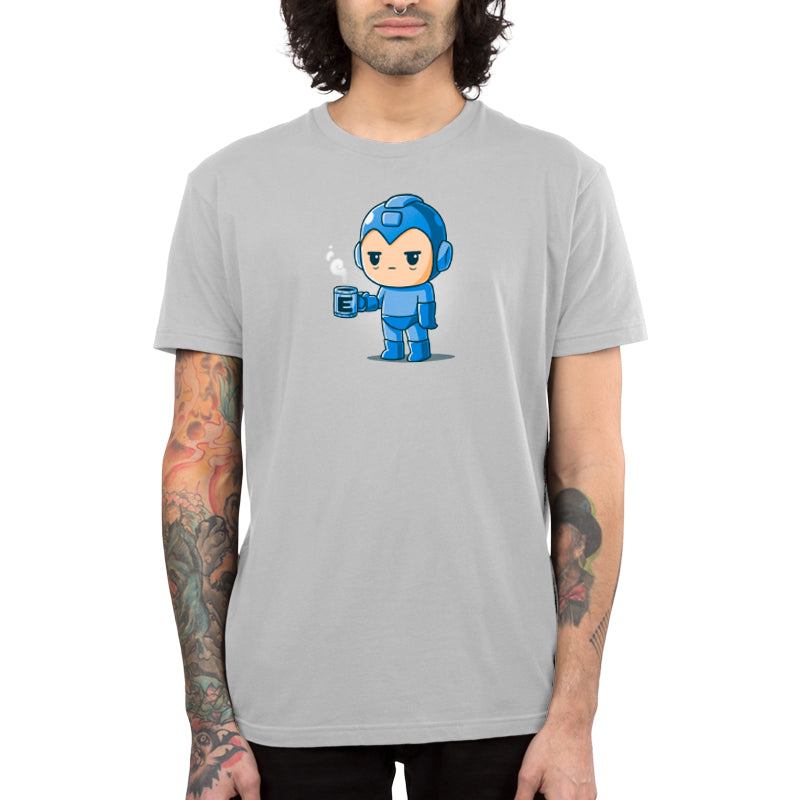 An officially licensed men's T-shirt featuring Mega Man, a cartoon character, called the "Energy Capsule Needed" by Capcom.