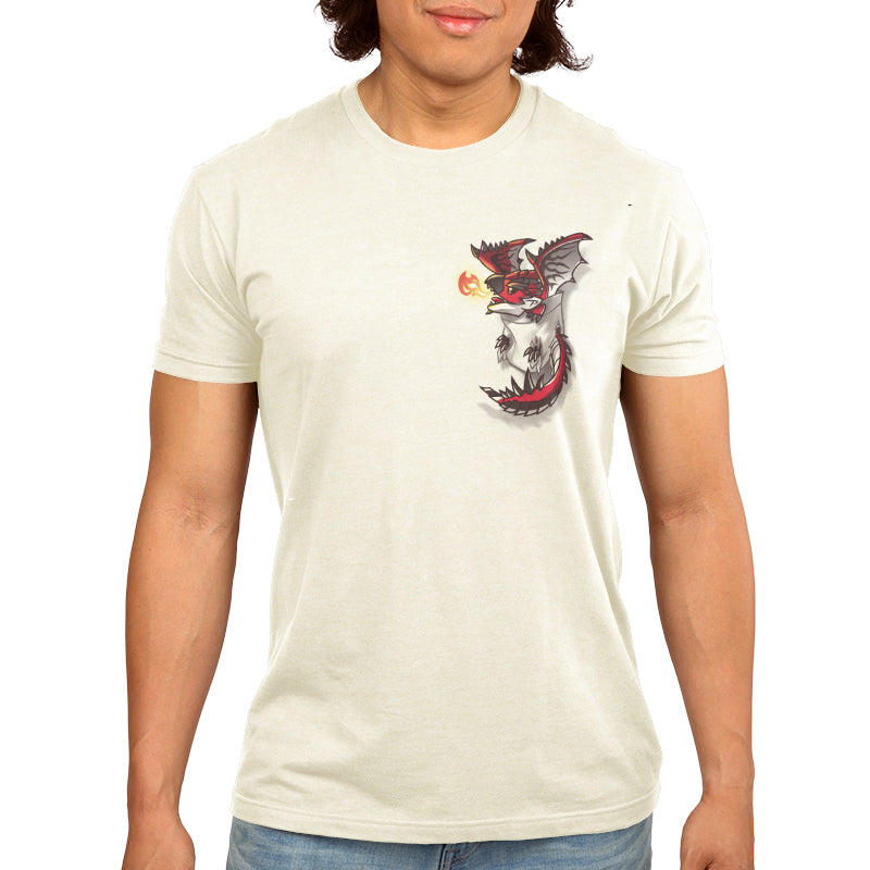A man wearing a Monster Hunter's Rathalos in Your Pocket t-shirt.