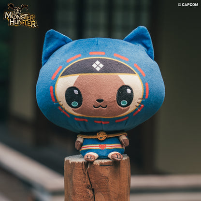 Cloudheads: 5" Palico sitting on a wooden log with a dojo in the background