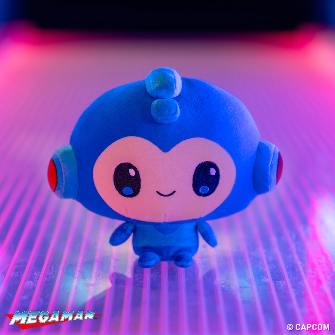 Cloudheads: 5" Mega Man with a soft neon background