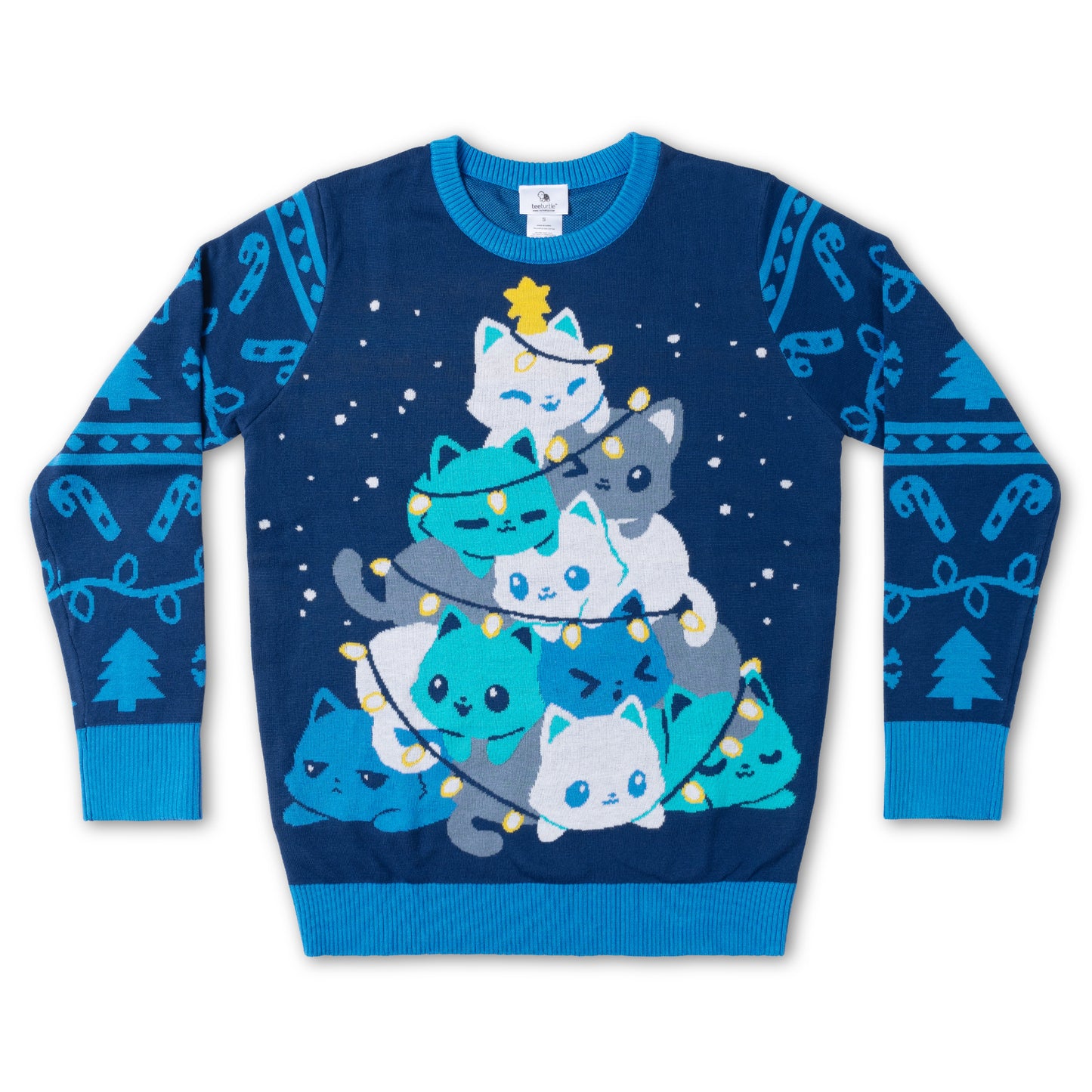 Knit Sweater_TeeTurtle Meowy Christmas Sweater apparel featuring a holiday tree made out of cats.