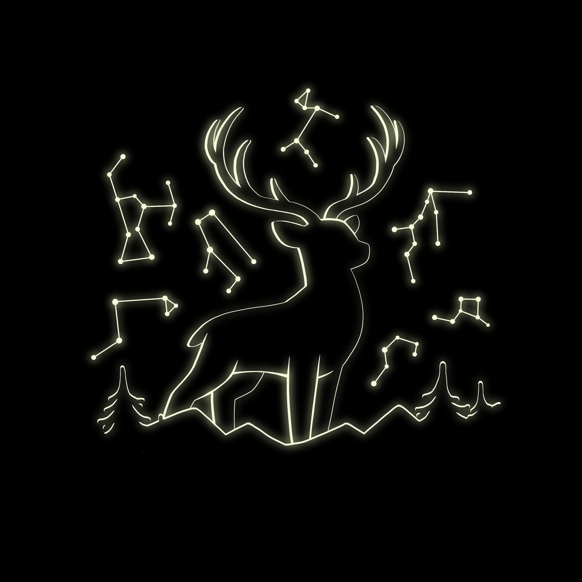 A Celestial Stag (Glow) by TeeTurtle with constellations on a black background.