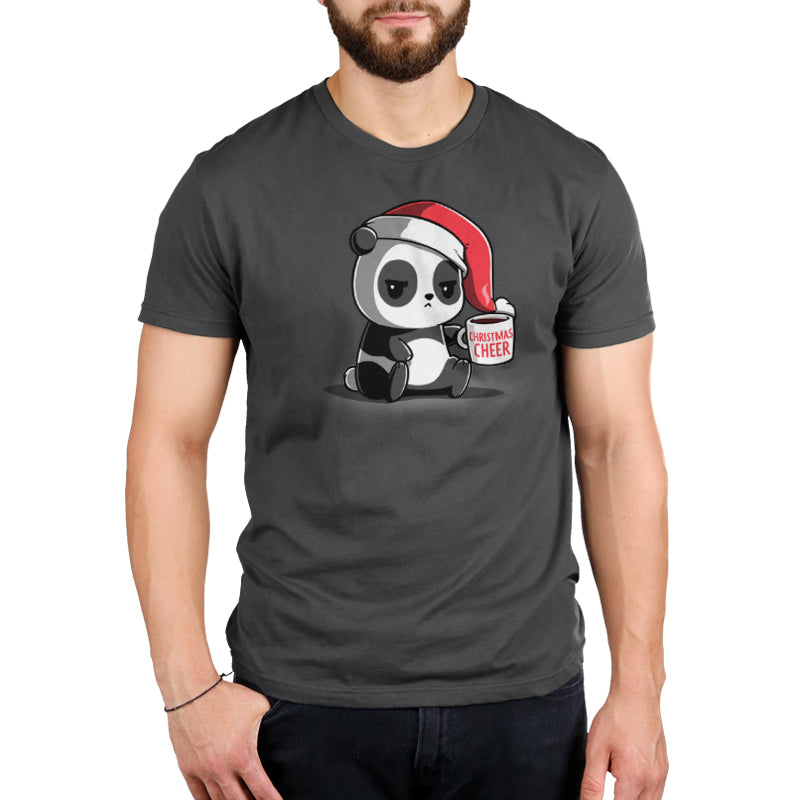 Spread Christmas cheer with this adorable TeeTurtle t-shirt featuring a festive panda bear donning a santa hat and clutching a cup of coffee. Perfect for the holidays!