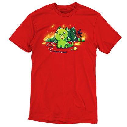 A Christmas Dragon t-shirt with a green dinosaur on it, made by TeeTurtle.