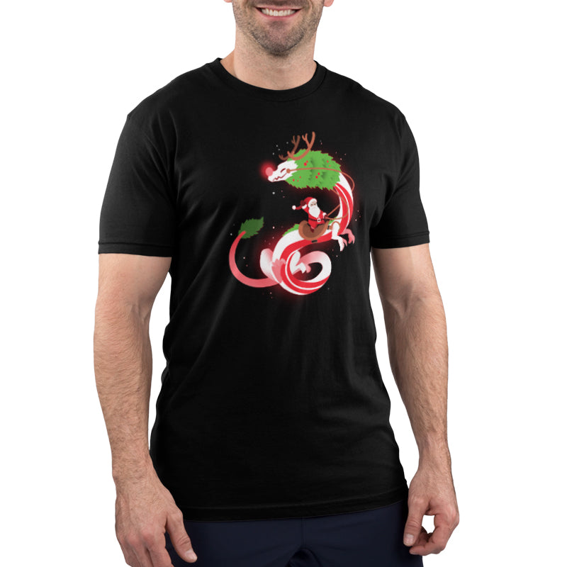 A man wearing a TeeTurtle Christmas Dragon V2 t-shirt.