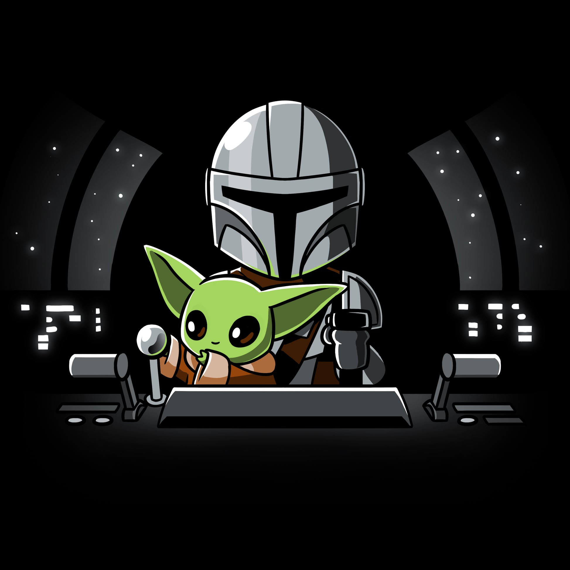 Super Soft Ringspun Cotton Co-Pilot Yoda and Baby Yoda in a Cockpit. (Star Wars)