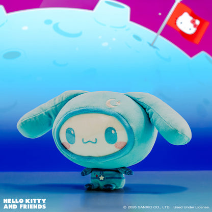 Cinnamoroll Cloudheads plushie in a spacesuit against a space background