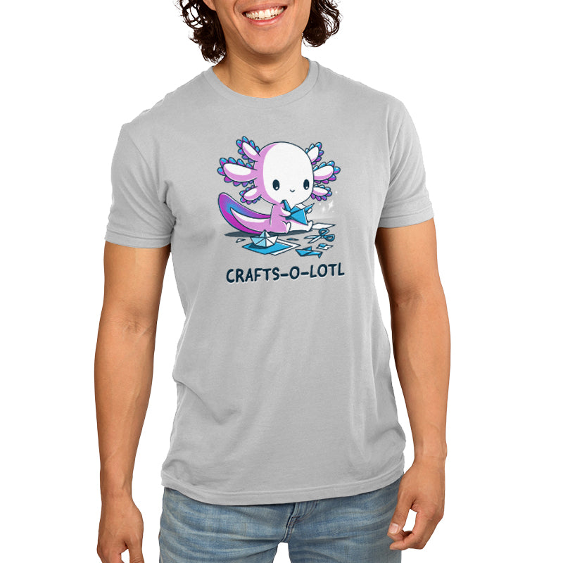 A man wearing a Crafts-o-lotl t-shirt that says TeeTurtle.