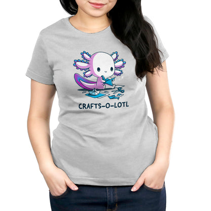 A woman wearing a Crafts-o-lotl t-shirt from TeeTurtle that says Little Otto.